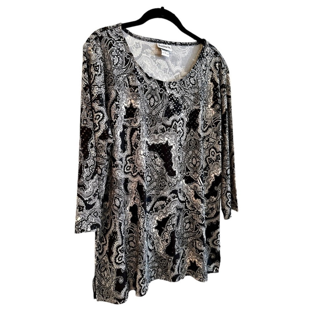 BONWORTH, BLACK & WHITE, PAISLEY PRINT TUNIC WITH LIGHT CATCHING SEQUINS.SIZE L